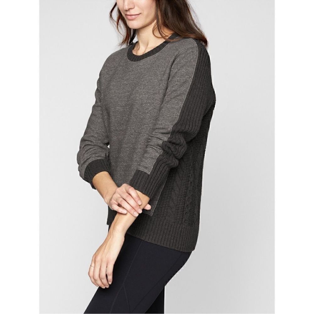 Athleta Madeira Merino Wool Blend Pullover Sweater Grey Cable Knit Size 1X
